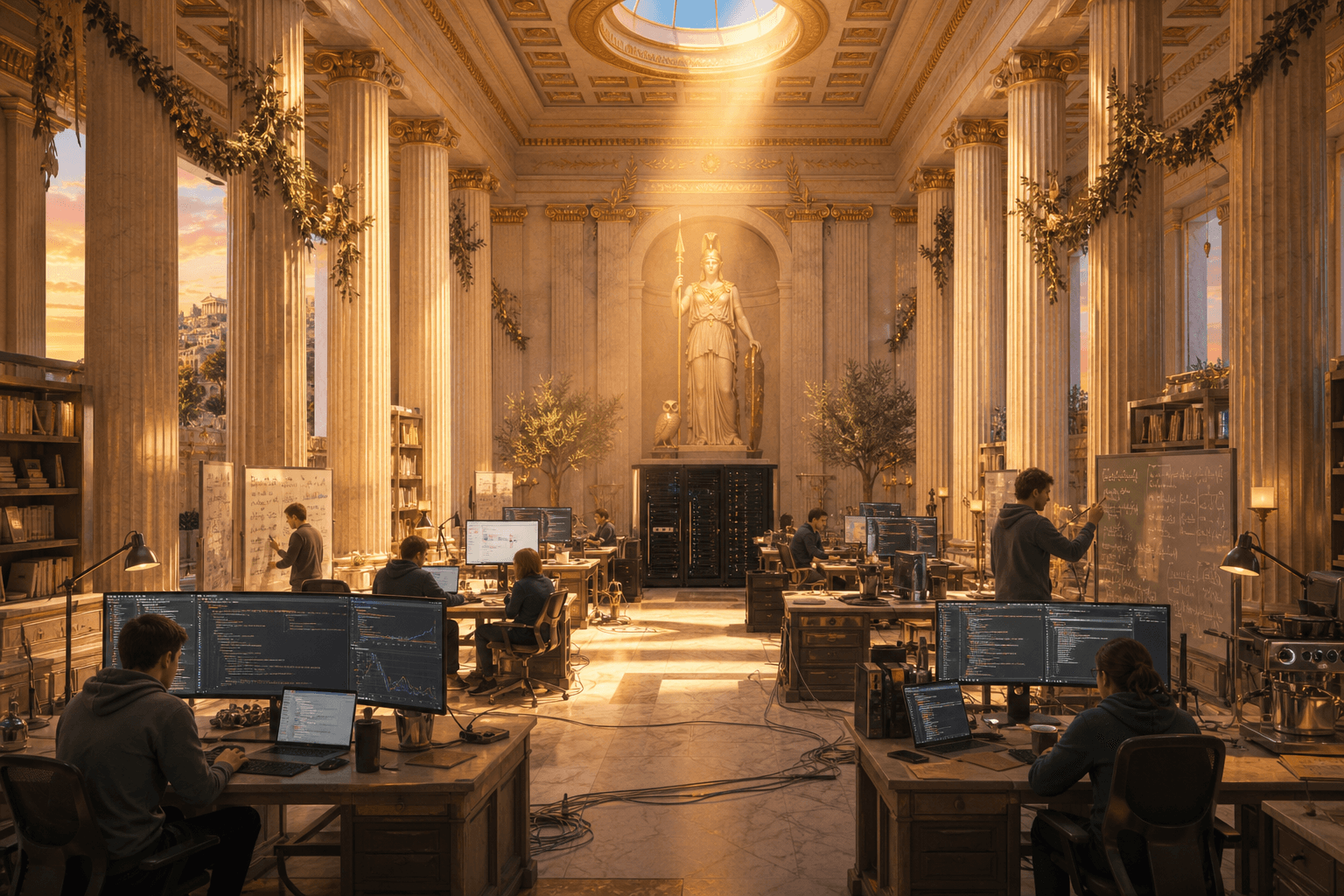 The temple quarter of Atlantis at golden hour